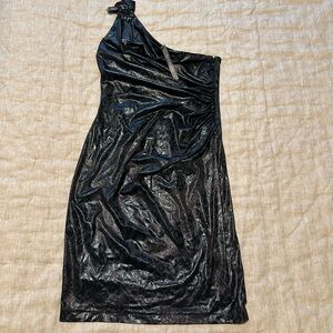 David Meister Shimmering Black One-Shoulder Dress